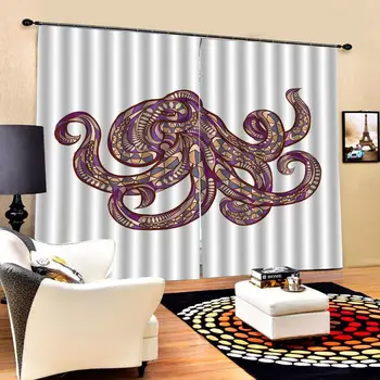 Astoņkāji Dekoru Dušas Aizkaru Komplekts Mākslas Stilizēts Attēls Astoņkāju Zemūdens Dzīvnieku Print Tumšie Aizkari Iekštelpu Dekori