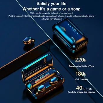 TWS Bezvadu Austiņas Bluetooth Austiņas 5.0 9D Bass Stereo Ūdensizturīgs Earbuds Brīvroku sistēmas Austiņām Ar Mikrofonu