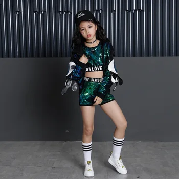 Jauns Bērnu Džeza Deju Tērpi Meitenēm Vizuļi Ielu Deju korejiešu Bērnu Hip Hop Magic, Krāsa jaungada Diena Kostīmi