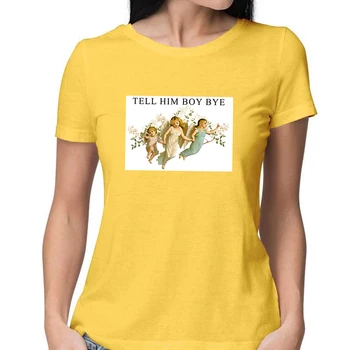 Trīs Eņģeļi Spēlē Ārpus Grafiskais Jauns Sieviešu T-krekls ar Augstu Vintage T Krekls VIŅAM PATEIKT, BOU BYE Vēstuli Estētisko T Krekls