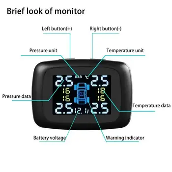 Jaunu TP620 Bezvadu Smart Auto TPMS 12V Digitālās Riepu Spiediena kontroles Sistēma Riepu Spiediena Trauksmes Ārējās un Iekšējās Sensors
