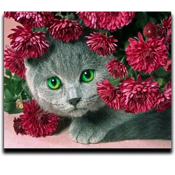 Dimanta Mozaīkas Diy Rokdarbu Izšūšanas 3d Urbt Laukumā Rhinestone Kaklarota Kaklarota Pilnīgu Kaķis Krāsošana Un Ziedu