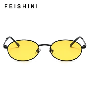 FEISHINI Slavenību Saulesbrilles Sieviešu Polarizētās Luksusa Zīmolu Dizainera Sākotnējo Tiny Metāla Ovālas Modes Sarkano Disku Brilles Vīriešiem Retro