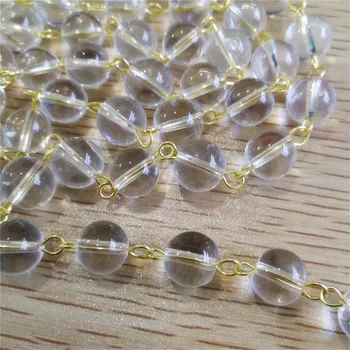 Vairumtirdzniecības 10mm kristāla, stikla, apaļas pērles ķēdes+25mm zelta pin kristāla lustra krelles partiju vainags daļa apdare
