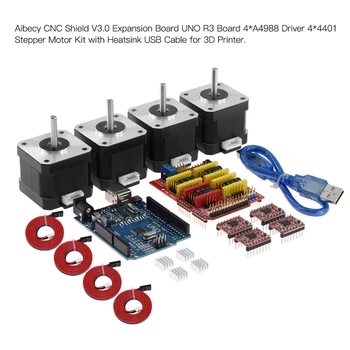 Aibecy 4X4401 Stepper Motor Komplekts ar Heatsink USB Kabeli, CNC Vairogs V3.0 Paplašināšanas Kuģa UNO R3 Valdes 4XA4988 Vadītāja