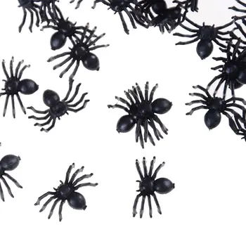 50gab Mazs, Melns Plastmasas Viltus Spider Rotaļlietas Halloween Funny Joks Palaidnība Aksesuārus HC
