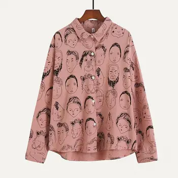 Zuolunouba Rudens Modes Sieviešu Blūze Drukāšanas Abstraktu Cilvēku Sejas Harajuku garām piedurknēm Vienā Rindā Pogas Sieviešu Krekls