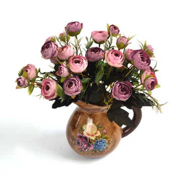 Eiropas Vintage Mākslīgā Zīda Simulācijas tējas maisiņu rozes Flowersbud Pušķi, Kāzu Mājās Retro Viltus Ziedu Puse DIY Apdare