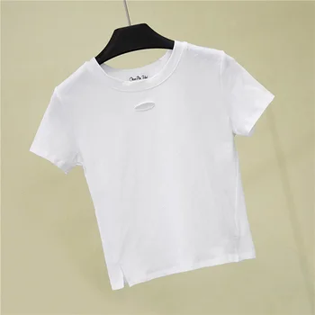 2020. gada Vasaras t-veida Topi, Sieviešu T-Krekls Gadījuma augstu uzrullētu apkakli Tee Kreklu Sieviete Cieta Kokvilnas T Krekls ar Īsām Piedurknēm Top Tees Slim T-krekls