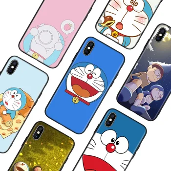 Anime Doraemon Black Aizmugurējā Vāciņa Telefonu Gadījumā Par Apple IPhone 11 Pro XS MAX XR 7 8 6 6S Plus X 10 Desmit 5 5S SE Coque Shell