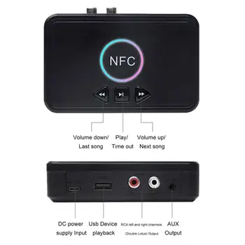 NFC5.0 Bezvadu tehnoloģija Bluetooth 5.0 Uztvērējs 2RCA + EDR, 3,5 mm Ligzda Aux USB HiFi Stereo Audio Adapteri, Lai Auto Skaļrunis PC Audio Uztvērējs