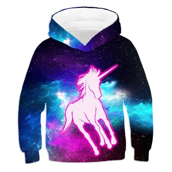 Meitenes drēbes no 4 līdz 14 Gadu Krāsa unicorn hoodies Gadījuma zēni hoodies skaisto Rudens plānas hoodies meitenes 3D Iespiesti Džemperis Top