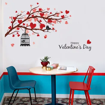 Romantiska Sarkano Mīlestības Koku Un Putnu Diy Sienas Uzlīmes Mīlestības Mājas Dekoru Fona Uzlīmi, Uz Fonu Apdare Valentīna Diena
