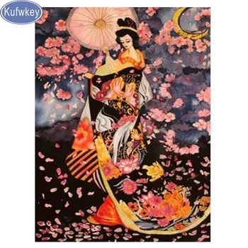Kufwkey,japāņu glezniecību, samurai dimanta glezna krustdūrienā PILNA dimanta izšuvumi mozaīkas modeli,sieviete sienas gleznojums mākslas