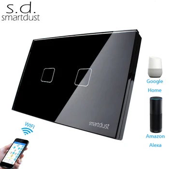 Smartdust MUMS ĀS Standarta Ewelink App Wifi Slēdzis Google Home Alexa Saderīgu 2 Banda Gaismas Slēdzi Stikla Paneli Touch Smart Switch