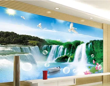 TV fona ainavu ūdens krīt 3d telpā tapetes ainava 3d stereoskopiskās 3d tapetes sienu gleznojumiem