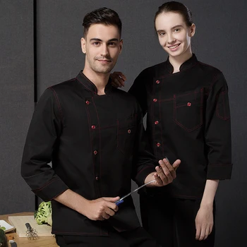 Melns garām piedurknēm vīriešu šefpavārs uzvalks virtuves Rietumu restorāna šefpavārs Ķīnas tendence sabiezējumu sieviete