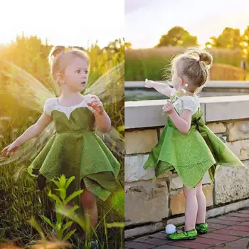 2019 Baby Girl Dress Bērniem Spīdīgu Posmā Vasaras Īsām Piedurknēm Ar Apaļu Kakla Zaļā Princese Kāzu Svinības, Balles Raibs Dzimšanas Diena