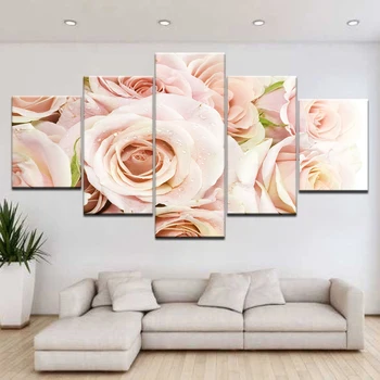 5 Panelis Rozā Rožu Audekls Krāsošanas Ziedi Sienas Plakātu Mākslas Audekls Drukāt Attēlu Dzīvojamās Istabas Sienu Apdare, Mājas Dekoru