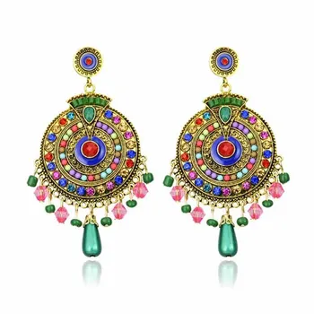Bohemian Modes Tibetas Roku Darbs Kārta Krāsains Mākslīgās Pērles Kritums Vilināt Auskari Sievietēm Boho Rotaslietas