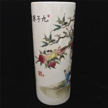 Ķīna vecās porcelāna Krāsas zīmēšanas Jiuzi Pantao Krāsošana vāze augstas 11.3 cm