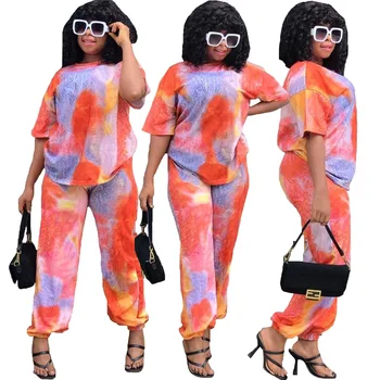 Lielgabarīta Zaudēt Loungewear Sievietes Divas Gabals Bikses Komplekti Īsām Piedurknēm T-Krekls Top Un Augstās Jostasvietas Bikses Ikdienas Mājas Apstākļos