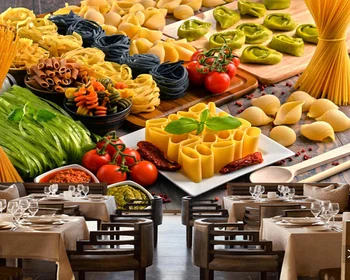 Papel de parede Dažādus makaronu uz galda pārtikas 3d tapetes,ēdamistabas virtuves restorāns bārs sienas