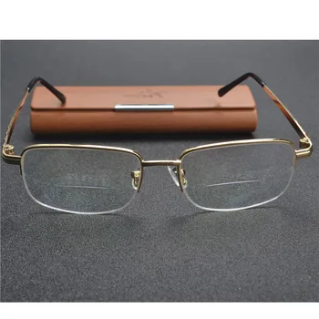 MINCL/ Lasīšanas Brilles Zīmola Dizaina Augstas kvalitātes Metāla Rāmis Bifocal Lasīšanas Brilles Hyperopia Dual Dioptriju ar kasti FML