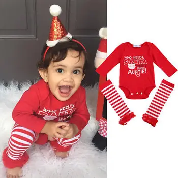 Ziemassvētku Dāvanu 2PCs Set Baby Girl Romper Ziemassvētki Cute Cute Jumpsuit Romper Kāju Sildītāji Apģērbs Rudens Drēbes 0-24M