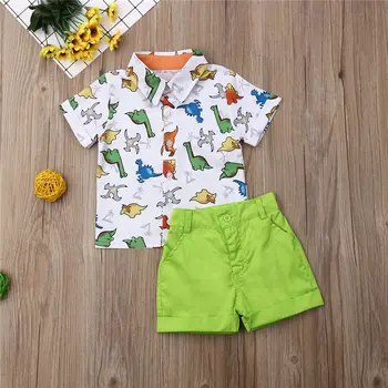 Toddler Bērniem, Bērnu Zēniem Apģērbu Komplekts Bērniem Džentlmenis Vasaras Apģērbs ar Īsām Piedurknēm Dinozauru Krekls+Šorti 1-5T Zēnu Apģērba 2gab