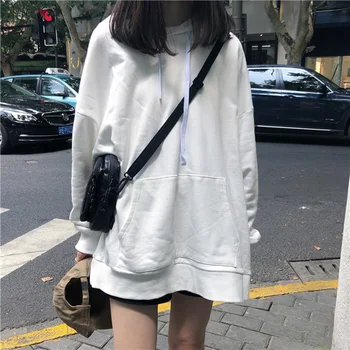 Sieviešu džemperis ar garām piedurknēm, ar Kokvilnas rudens ir 2021. jaunu korejiešu kapuci zaudēt tīrtoņa krāsu gadījuma studentu kleita
