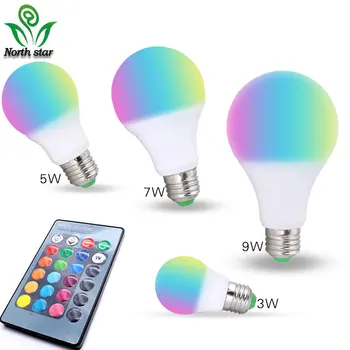 1gb E27 LED RGB Spuldzes lampas AC110V 220V 3W 5W 7W 9W LED RGB gaismas intensitāti burvju Brīvdienu RGB apgaismojums+INFRASARKANO staru Tālvadības pults 16 krāsas