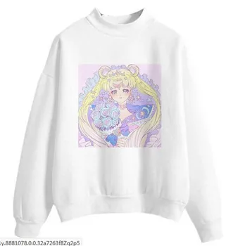 Kawaii Balts Anime Sailor Moon Krekls Karikatūra O Kakla sporta Krekls Pulovers Cosplay Kostīms Sievietēm Meitene Apģērbu Dāvanu