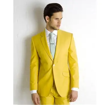 2016 Dzeltena homecoming uzvalki 3 Gabali Groomsmen Uzvalku(Žakete+Bikses+Kaklasaiti) terno vīriešu uzvalku jaunāko mētelis elsas dizainu kostīmu homme