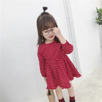 Toddler Meitene Kleitas Korejas Modes Drukāt Garām Piedurknēm Maz Meiteņu Kleitas, No Kokvilnas Pavasarī, Rudenī Bērni Apģērbu Princess Tērpā