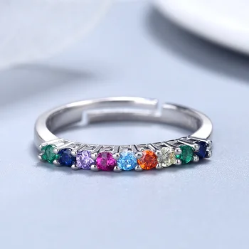 Varavīksnes zircon gredzenu augstas kvalitātes S925 gredzenu sieviešu korejiešu versiju, vienkārša modes atvērt jaunu gredzenu