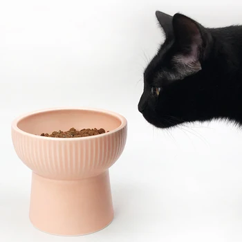 Paaugstināts Suņu un Kaķu Pet Bļoda-Keramikas Paaugstināts Pet Bļoda Novērstu Ātri Ēšanas Rozā