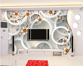 Beibehang tapetes dzīvojamā istabā Moderno roku apgleznoti ziediem 3D aprindās TV fona sienas tapetes, abstract art gleznojumi
