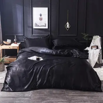 Mājas tekstila tīrtoņa krāsu tīra zīda satīna gultasveļas komplekts Karalis, karaliene izmēra gultas komplekts sega sedz lapas plakanas loksnes, gultas, romantiska