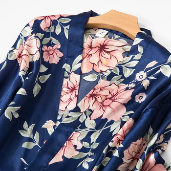Drukāt Zieds Naktsveļu Kimono Drēbes Kleita Satīna Sieviešu 5GAB Nighty&Drēbes Uzvalku Sleepwear Seksīgas Mājas Drēbes Nightdress Naktskrekls
