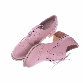 Top Pārdošanas 2020. Gadam Sieviešu Kurpes Sieviešu Modes Sūkņi Īstas Ādas augstpapēžu kurpes ar Kvadrātveida Papēdi Mežģīņu Dizaina Bullock cirsts Oxford apavi