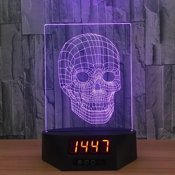 2017 Jaunu produktu galvaskausa 3D Kalendārs Nakts gaisma LED 7 krāsa remote touch switch galda lampas Atmosfēru lampu Radošā dāvanu