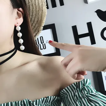 Vilināt Korejas Auskari Sievietēm Pušķi Garas Pērļu Earing String Krelles Aizsardzības Alerģijas, Ausu Nagu Meitenes Boho Dāvanu Paziņojums