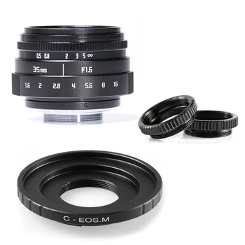 Mini 35mm f/1.6 APS-C CCTV Lens+adaptera gredzens+2 Makro Gredzenu uz Canon EF-M EOSM Mirroless Kameru, M1/M3/M5