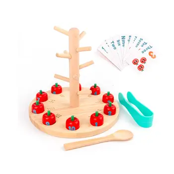 Montessori Koka Rotaļlietas Apple Picking Spēle, Mācību Līdzekļiem, Koka Standziņas Karoti Augļu Dārzu Puzzle Spēle Augļu Koku Picking Augļu Mazulis