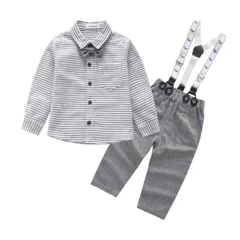 Karstā Bērnu Zēniem Bērniem Oficiālu Piemērots Vasaras Zēns meitene Kungu Apģērbu Komplekts ar garām Piedurknēm Krekls+Bikses (Dungriņi) Bikses
