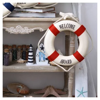 Laipni Lūdzam Uz Klāja Putas Jūras Dzīves Lifebuoy Gredzenu Laivu Sienas Karājas Mājās Apdare