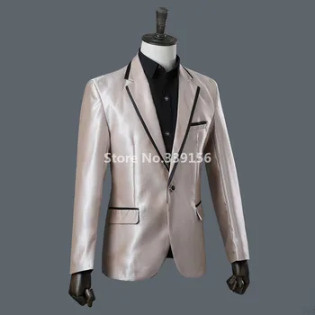 Vīriešu Uzvalks 2019 Kāzu Uzvalki Vīriešu Šalle Apkakle 2 Gabali Slim Fit Uzvalks Šampanieša Mens Royal Uzvalku Jaka