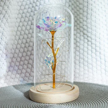 Krāsains Romantiska LED Spīd Stikla Gaismas Mākslīgo Rožu Ziedu Spuldzes Mājas Dekori