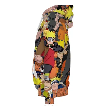 Rudens un Ziemas Naruto 3D pelēkā vārna Iespiesti Anime Naruto Sasuke Puloveri Modes Krekli Long Piedurknēm Kapuci Topi, Mēteļi
